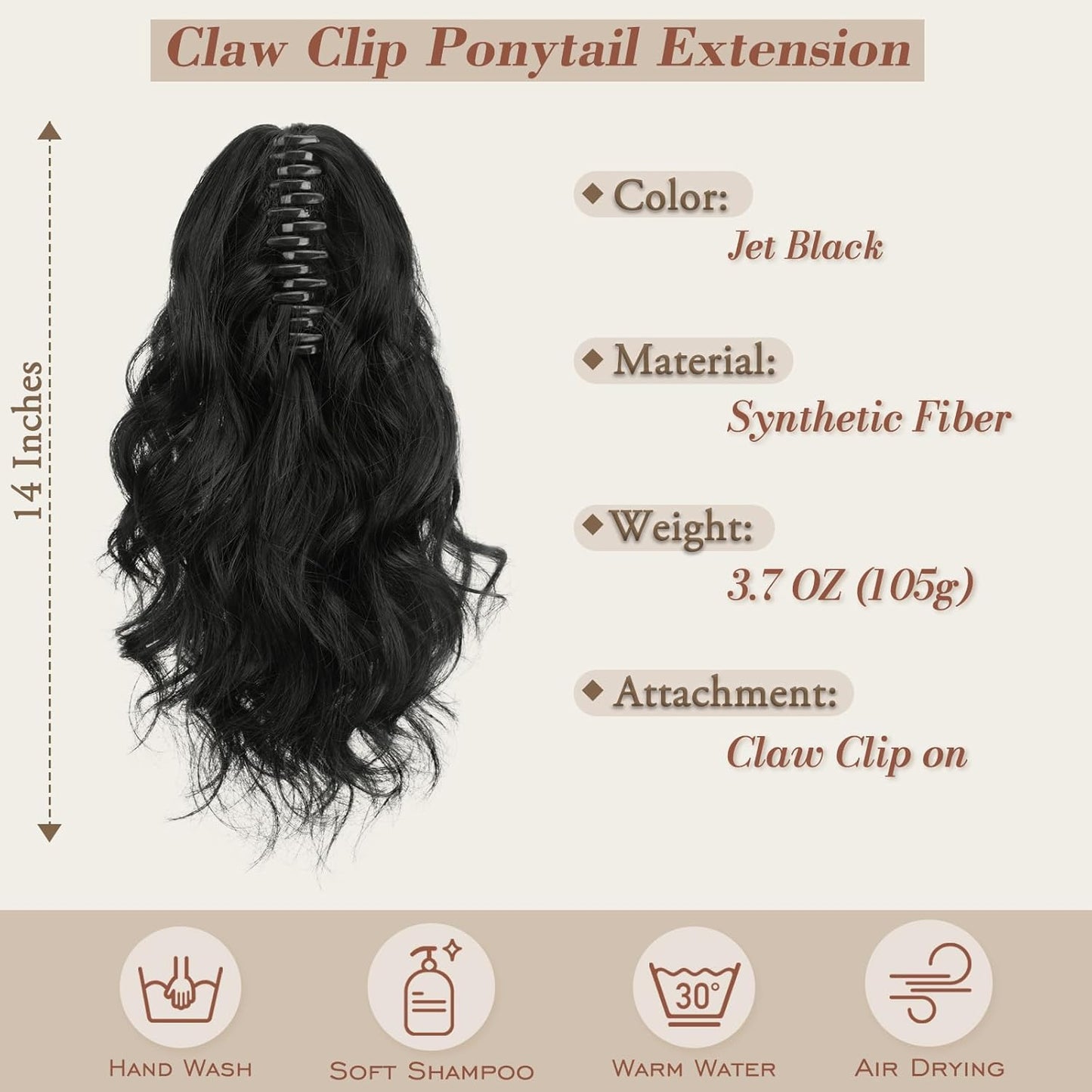 BARSDAR Black Ponytail Extension - Claw Clip Ponytail Hair Extens