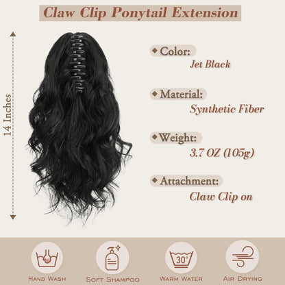 BARSDAR Black Ponytail Extension - Claw Clip Ponytail Hair Extens