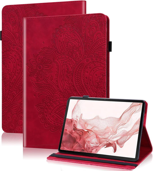 VODEFOX Case for Lenovo Tab M9 Cover 9.0 inch  (TB-310FU,2023 Released),Embossed Design Peacock  Floral PU Leather Flip Stand Case with Elastic  Band for Lenovo Tab M9 Tablet - Red