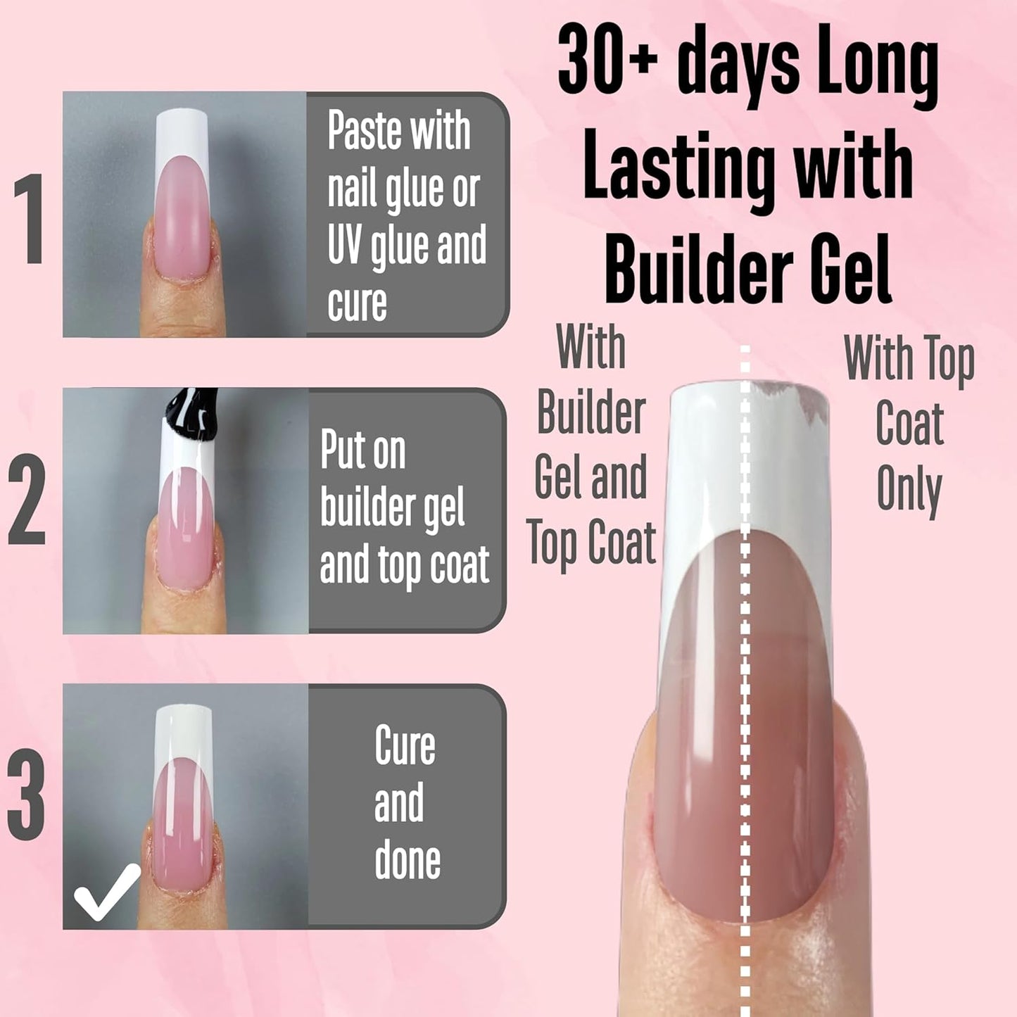 Instant Apex Sculpted Square French Tip Nail Tips Press on, Thick