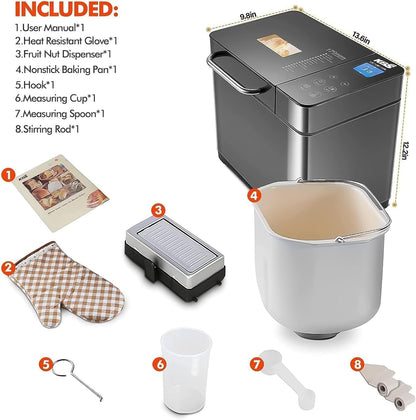 KBS MBF-013 17-In-1 Bread Maker Machine Fully Automatic with 2LB Capacity 3 Loaf Sizes