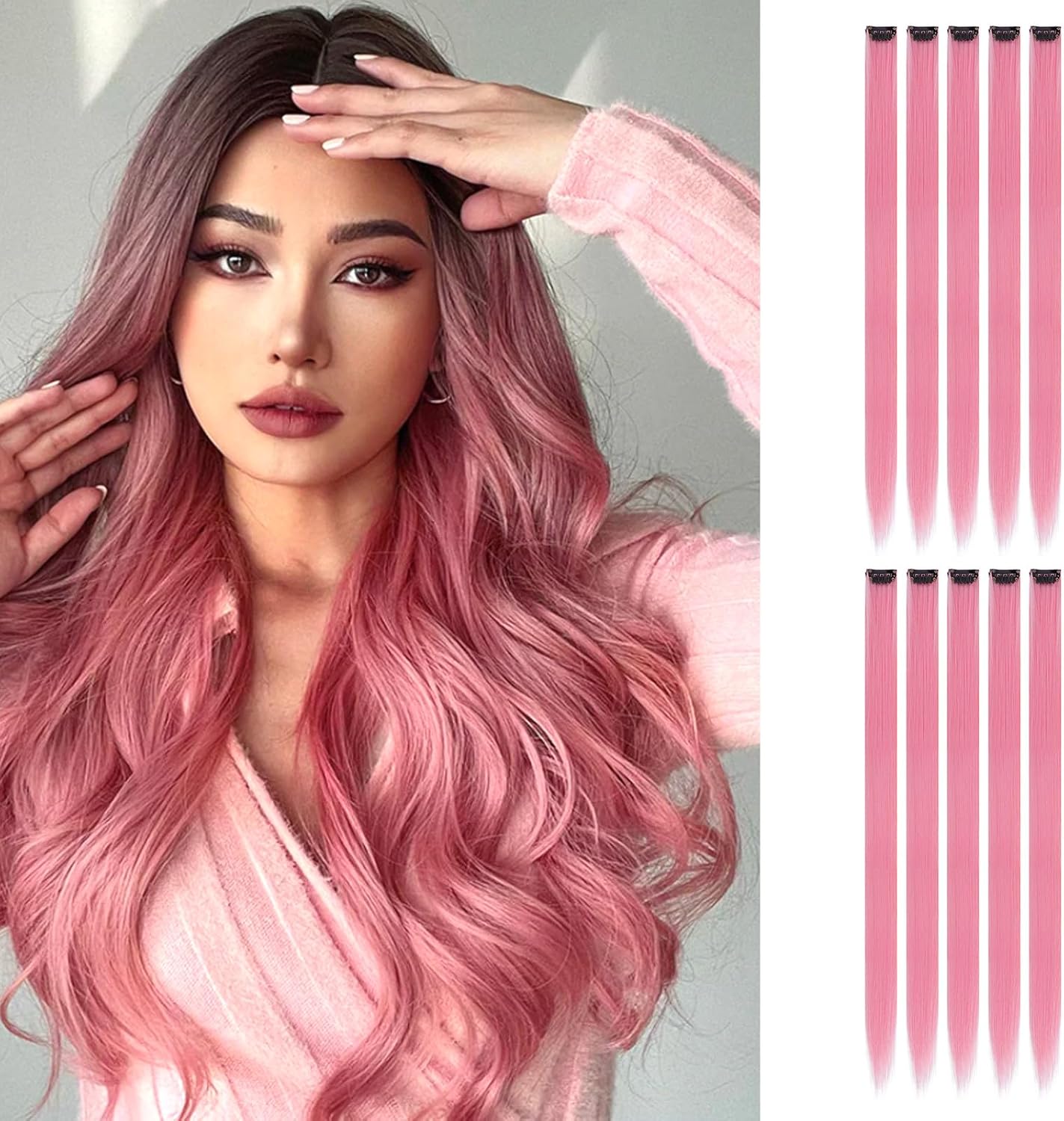 10 PCS Hair Extensions for Women, Clip in Hair Extensions Synthetic Straigh