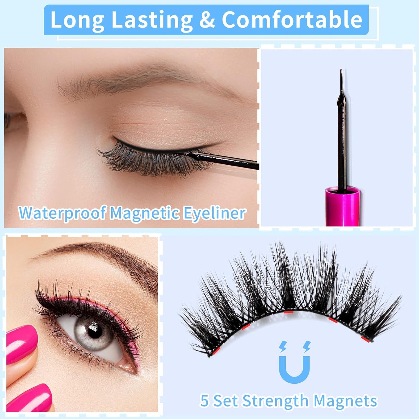 Magnetic Eyelashes Kit - Long Lasting & Reusable Lashes, Natural