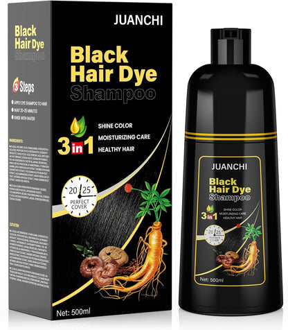 Black Hair Dye Shampoo 3 in 1, Hair Color for Women and Men, Black Hair Dye