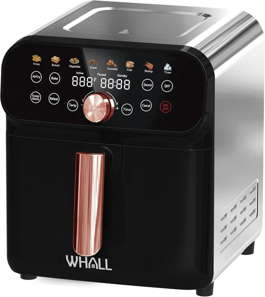 Whall 6.2QT 12-in-1 Stainless Steel Air Fryer w/LED Smart Touchscreen, Reduce 85% Fat, 1600W
