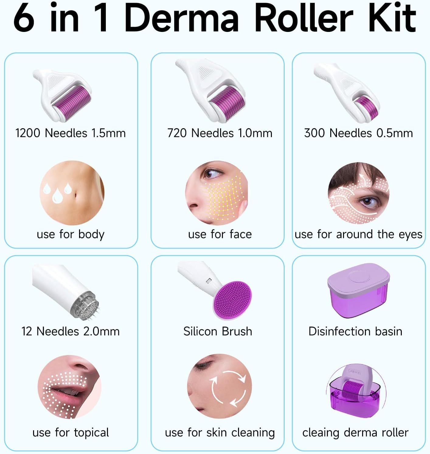 Derma Roller, Micro Needing System for Women and Men, 6 in 1 Prof