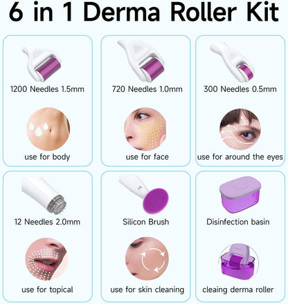 Derma Roller, Micro Needing System for Women and Men, 6 in 1 Prof