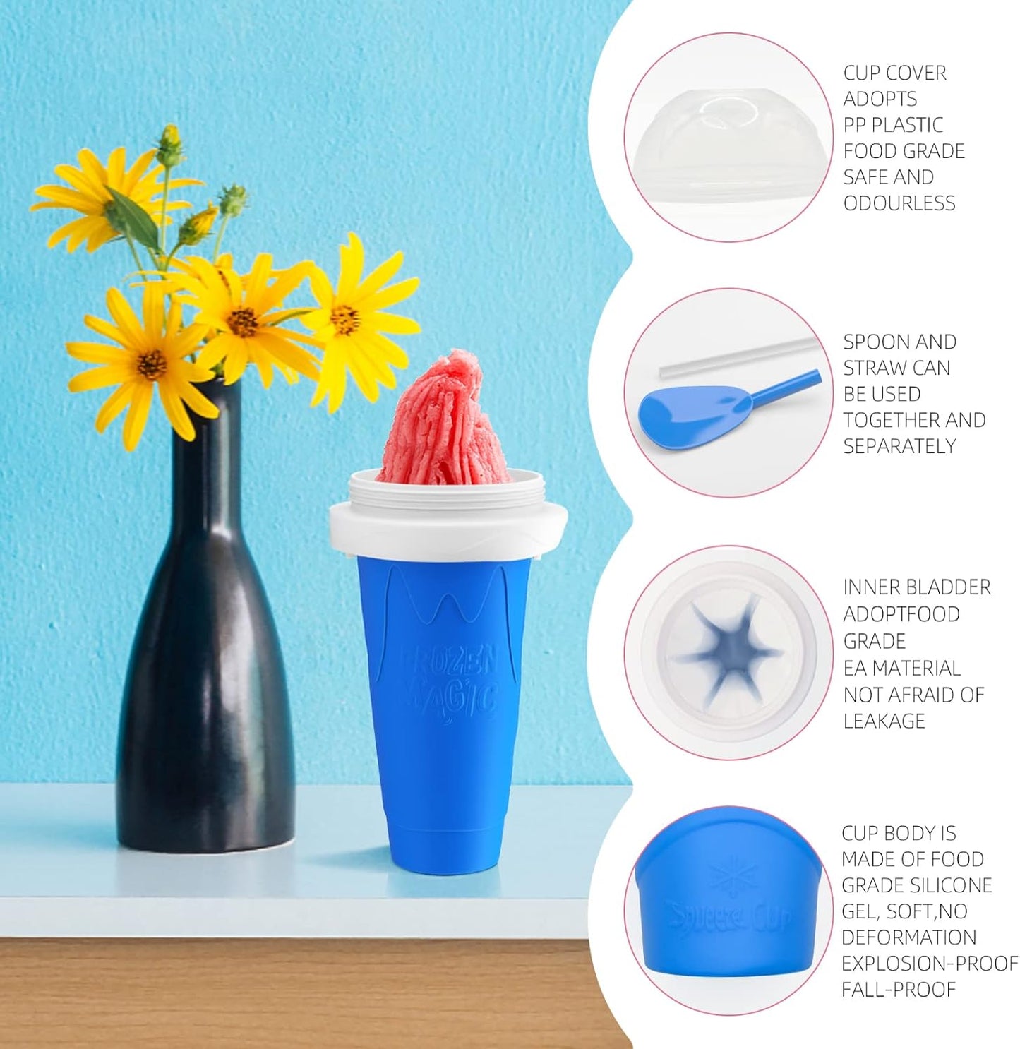 Slushy Maker Cup, Slushy Cup TIK Tok Frozen Magic  Squeeze Cup Cooling Maker Cup Quick Frozen  Smoothies Cup Ice Cream Maker Cup for Children  (Yellow)