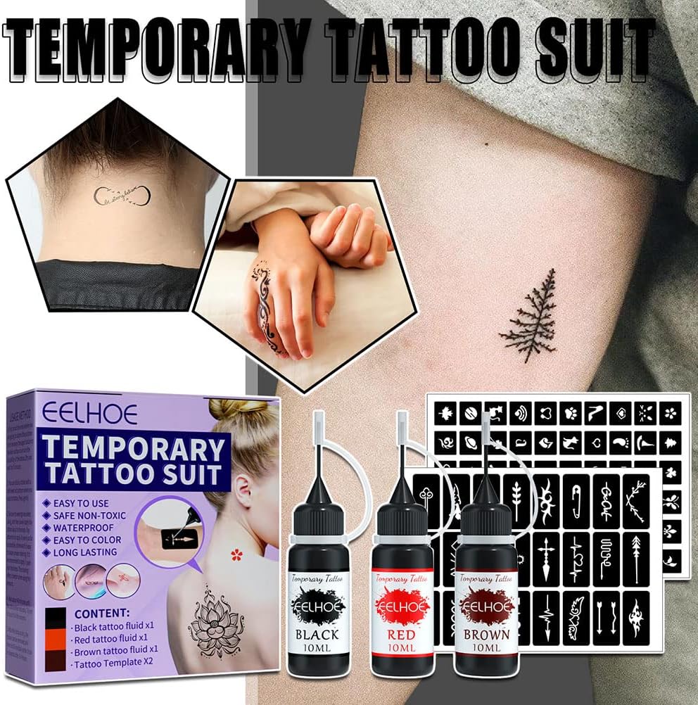 CeFurisy Temporary Tattoo Set, Freehand Fake Tattoos with 3 Colors Fruitty