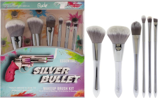 Rude Cosmetics Silver Bullet Makeup Brush Kit Beretta Powder Brush, Glock B