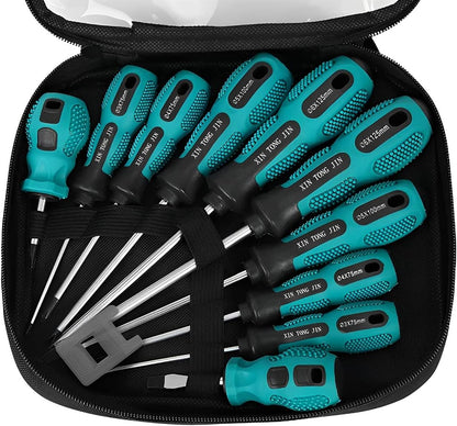 10Pcs Magnetic Screwdriver Set, 5 Size Heavy Duty  Chrome Vanadium Steel Screwdriver 5 Flat & 5 Cross  Head Screwdriver-with Tool Bag
