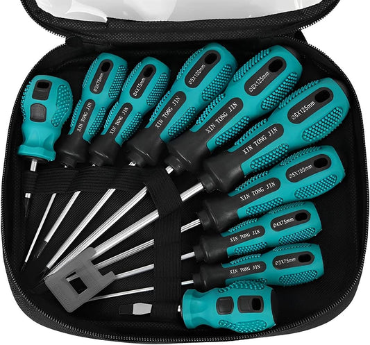 10Pcs Magnetic Screwdriver Set, 5 Size Heavy Duty  Chrome Vanadium Steel Screwdriver 5 Flat & 5 Cross  Head Screwdriver-with Tool Bag
