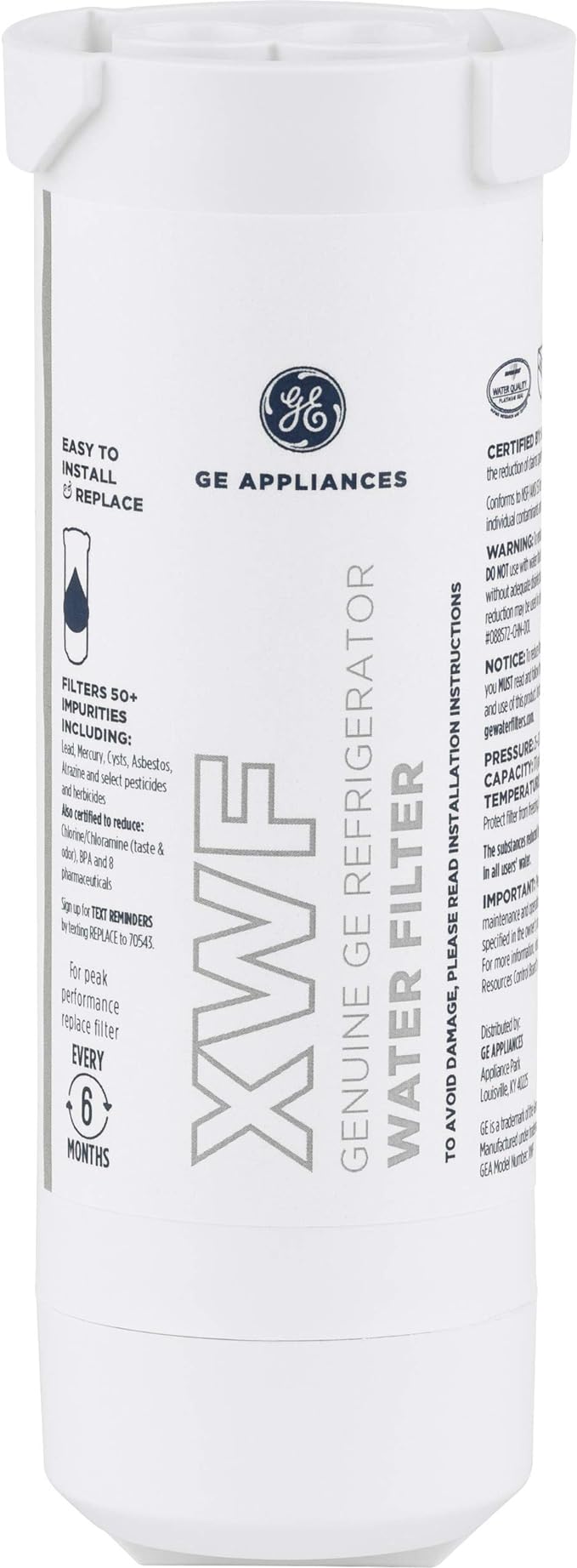 GE XWF Refrigerator Water Filter | Certified to Reduce Lead, Sulfer, and 50+ Other Impurities | Replace Every 6 Months for Best Results | Pack of 1 C9101-00138
