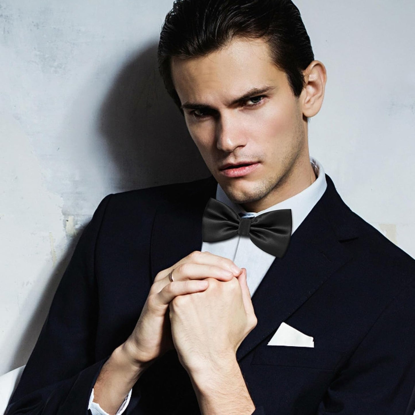Qancekoo Adjustable Men Bowtie Solid Color Double Fold Pre-Tied Bow Tie for