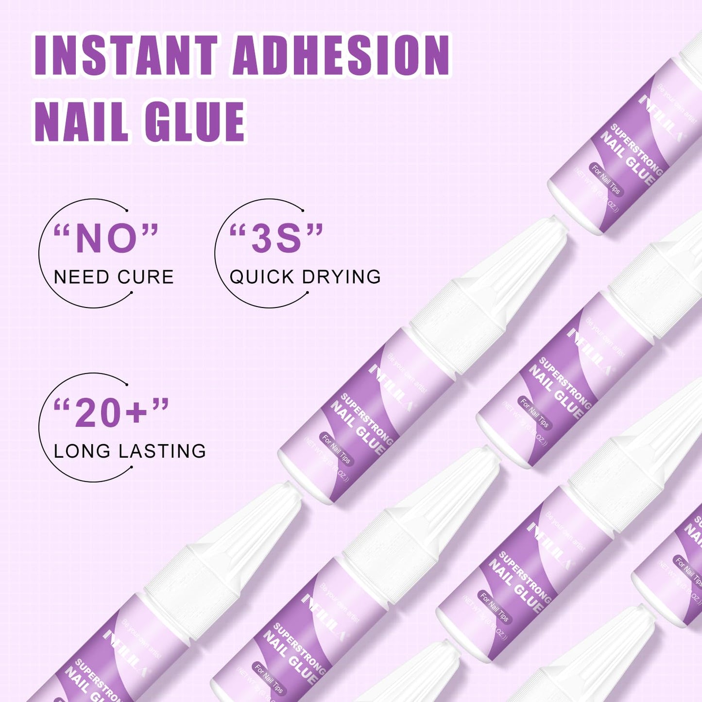 NXJ INFILILA 10PCS Nail Glue for Press on Nails, Super Strong Nail Glue Bul