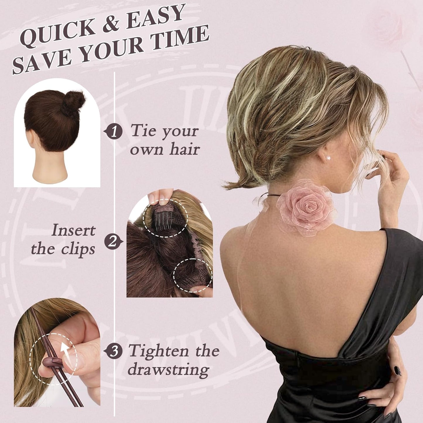 BARSDAR Straight Hair Bun Extensions - Drawstring Hair Bun Extens