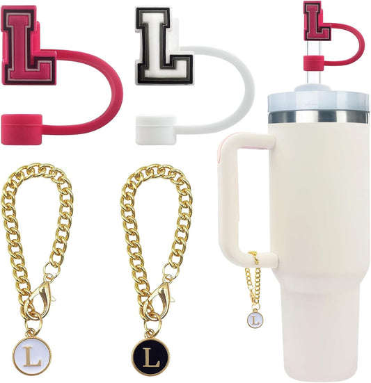 Velaco 4 PCS Initial Letter Charm Accessories and Straw Cover Pack- Chains