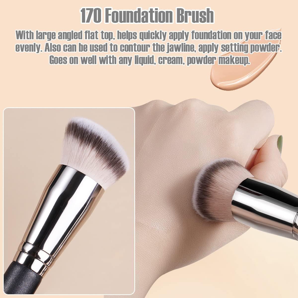 Rytrre Foundation Contour Brush for Liquid Makeup, Kabuki Brushes, Under Ey
