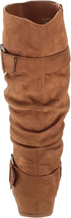 Journee Collection JESTER-01-CAM-090WC Womens Brown Buckle Accent Cushioned Wide Calf Square Toe Zip-Up Slouch Boot 9, Brown
