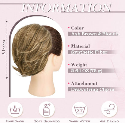 BARSDAR Straight Hair Bun Extensions - Drawstring Hair Bun Extens