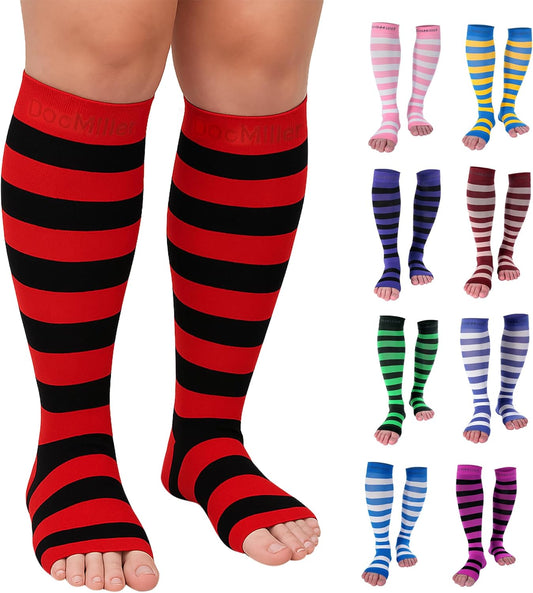 Doc Miller Open Toe Compression Socks, 15-20 mmHg, Toeless Compre
