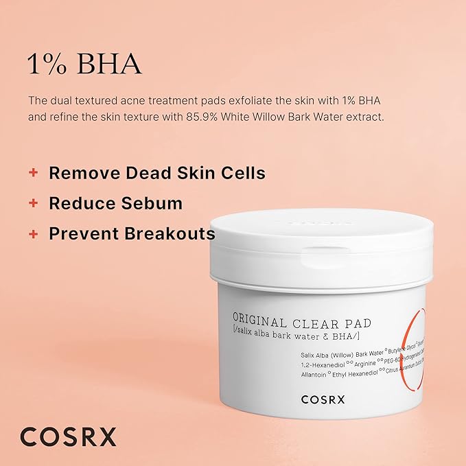 COSRX BHA Toner Pads, 70 Sheets, Exfoliating Pads for Dead Skin &