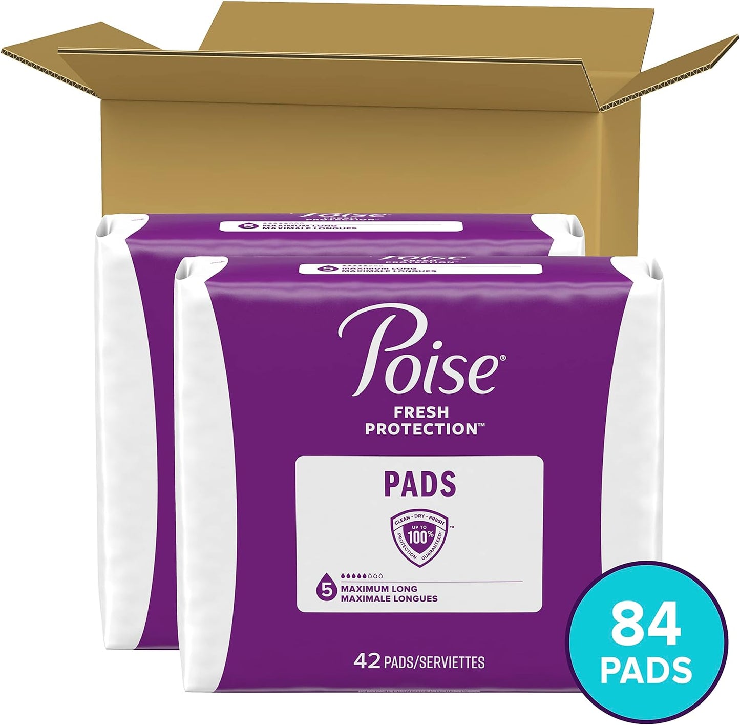 Poise Incontinence Pads, Long, 84 Count - Maximum Absorbency