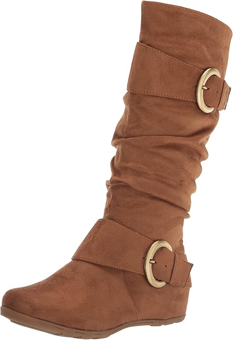 Journee Collection JESTER-01-CAM-090WC Womens Brown Buckle Accent Cushioned Wide Calf Square Toe Zip-Up Slouch Boot 9, Brown