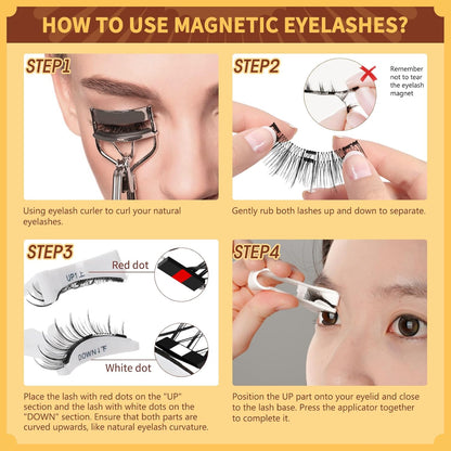 QUEWEL Magnetic Eyelashes Natural Look, Reusable Magnetic Lashes