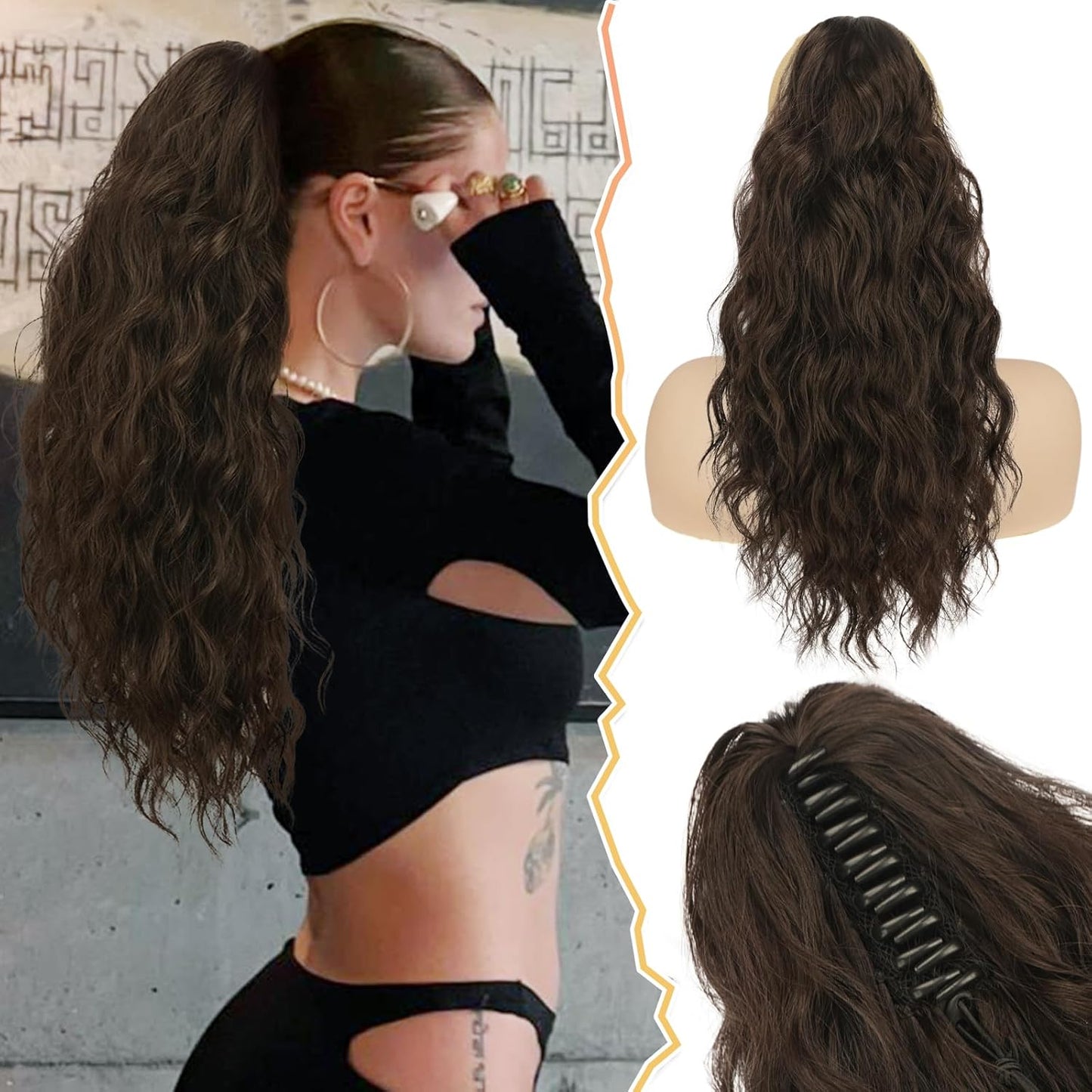 BARSDAR Brown Ponytail Extension - 18 Inch Claw Clip Ponytail Ext