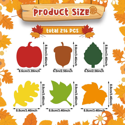 216 Pcs Pumpkin Leaves Acorns Colorful Cutouts  Fall Classroom Decor Thanksgiving Fall Bulletin  Board Decorations Assorted Colors Leaf Cutouts  Pumpkin Cutouts for Kids School Fall Bulletin  Board Wall