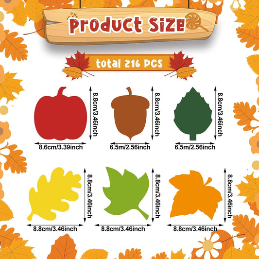 216 Pcs Pumpkin Leaves Acorns Colorful Cutouts  Fall Classroom Decor Thanksgiving Fall Bulletin  Board Decorations Assorted Colors Leaf Cutouts  Pumpkin Cutouts for Kids School Fall Bulletin  Board Wall