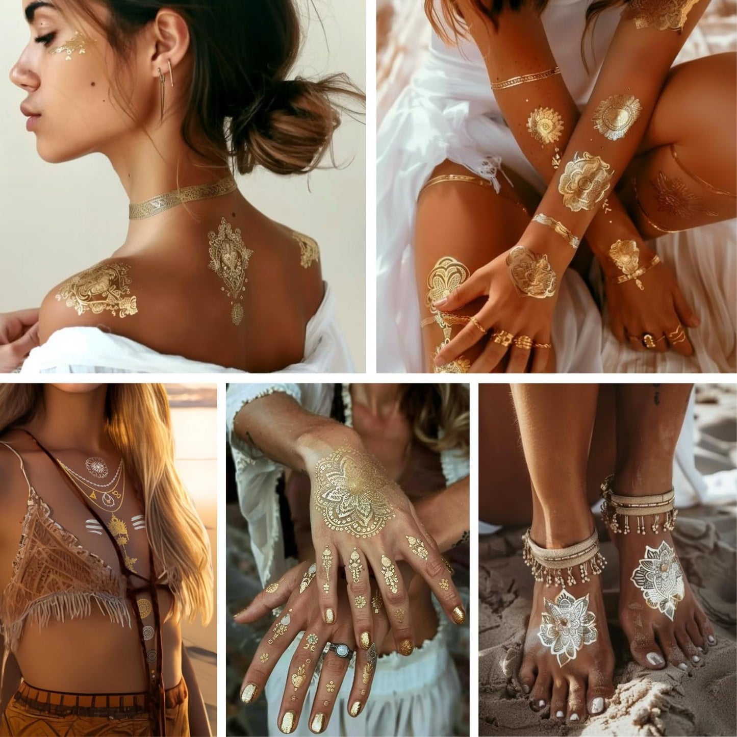 Egyptian Metallic Temporary Tattoo Set, Bachelorette Gold Tattoos