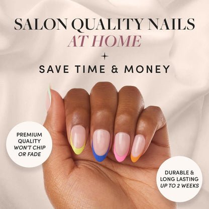 Glamnetic Press On Nails - Sprinkles | Rainbow French Tip Nails, UV Finish