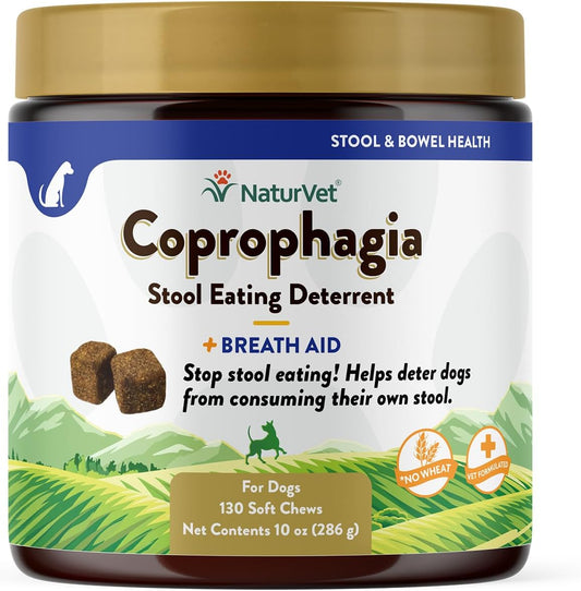 NaturVet Coprophagia Stool Eating Deterrent Plus  Breath Aid for Dogs, 130 ct Soft Chews, Made in  USA