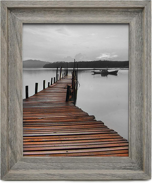 EosGlac Rustic 11x14 Picture Frame Matted to 8x10, Wooden Frames Weathered Gray