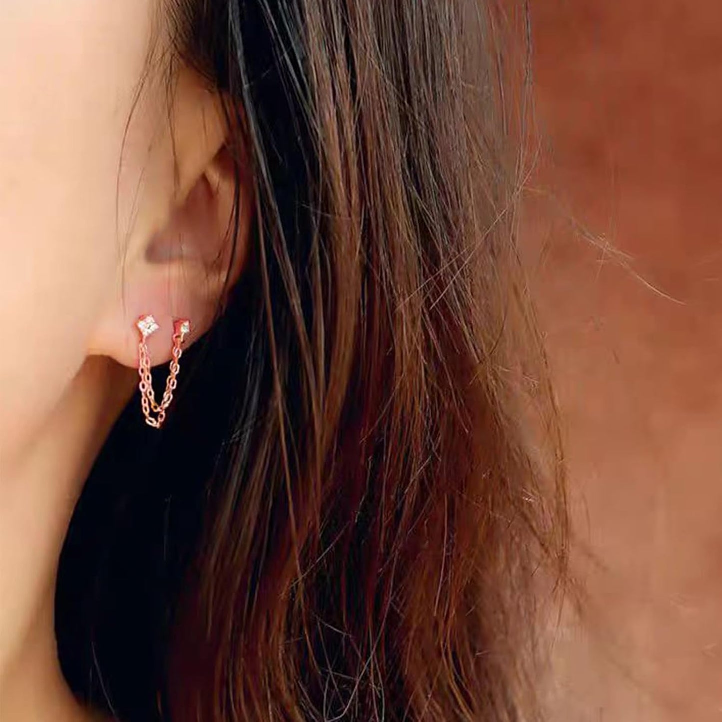Chain Earrings Gold Studs Earrings for Women Double Piercing Earrings Silve