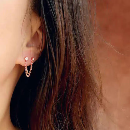 Chain Earrings Gold Studs Earrings for Women Double Piercing Earrings Silve
