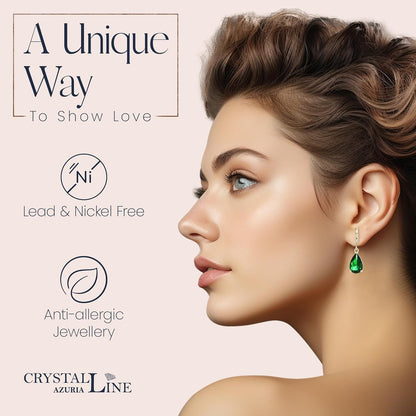 Crystalline Azuria Dange Women Teardrop Earrings with Box 18K Gol