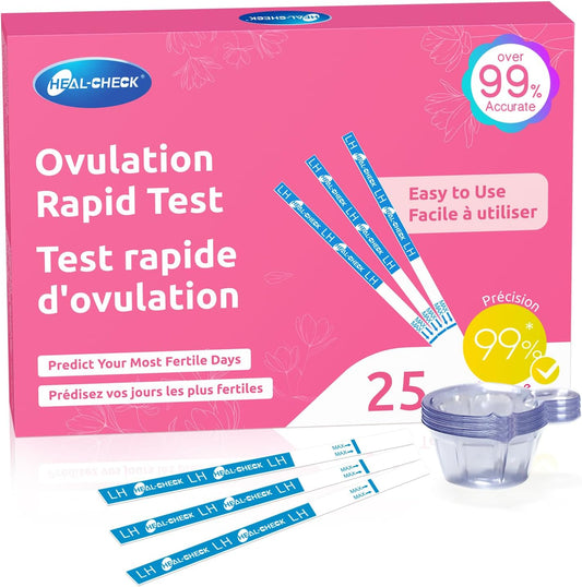 HEAL-CHECK 25 Pack Ovulation Test Strips with Urine Cups, Bulk Ovulation Pr