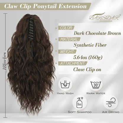 BARSDAR Brown Ponytail Extension - 18 Inch Claw Clip Ponytail Ext