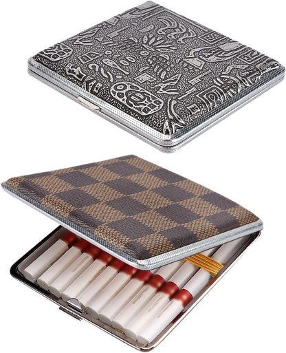 2 pcs Cigarette Case, Stylish Leather Surface Metal Box for 20 Ci