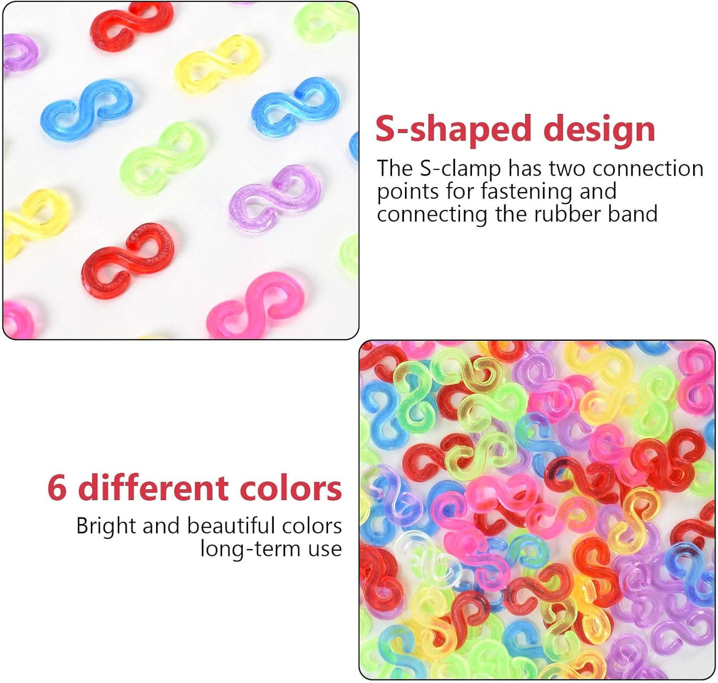 Kioiner 500 Pcs S Clips, Rubber Band Clips, Plastic Loom Bands Connectors R