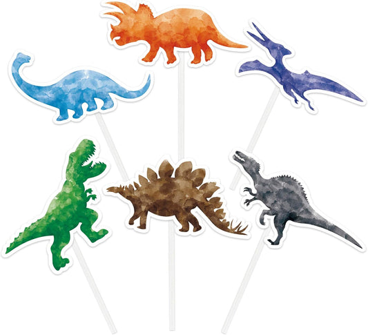 WERNNSAI Watercolor Dinosaur Party Cupcake Toppers - 36PCS Dinosaur Birthda