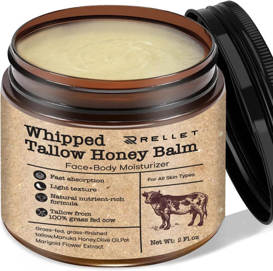 Beef Tallow and Honey Balm for Skin : Grass Fed Whipped Beef Tall