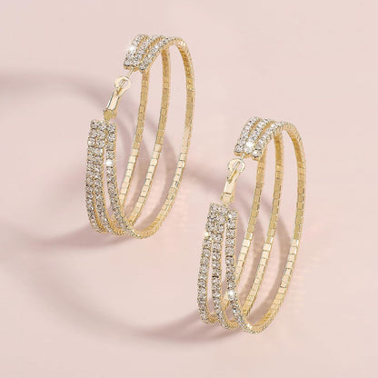 Rhinestone Hoop Earrings for Women Gold Sparkly Hoop Earrings Large Silver