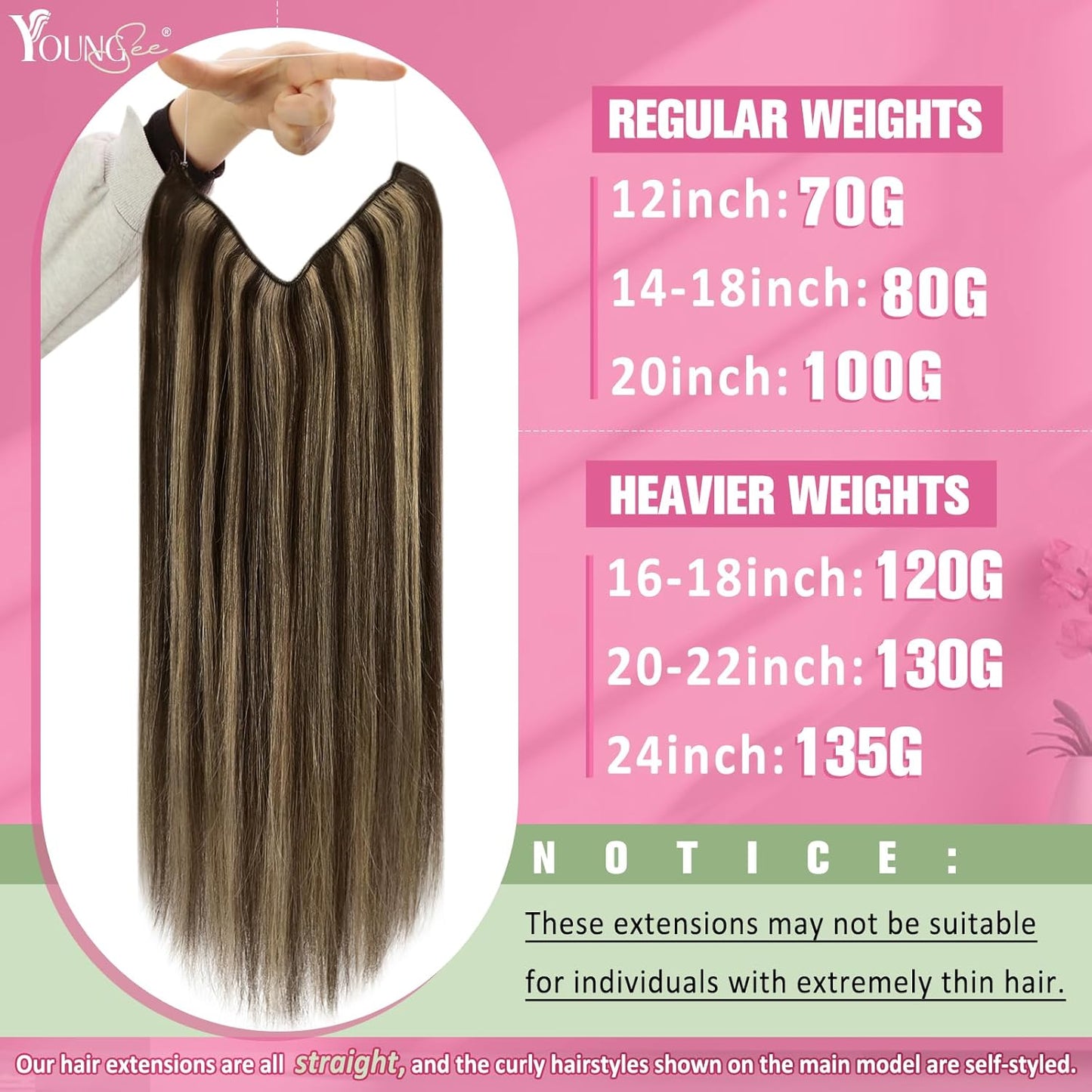 YoungSee Invisible Wire Extensions Human Hair Highlight Wire Real