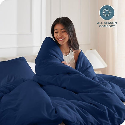 Bare Home 3 Piece Duvet Cover and Sham Set Queen Coronet Blue