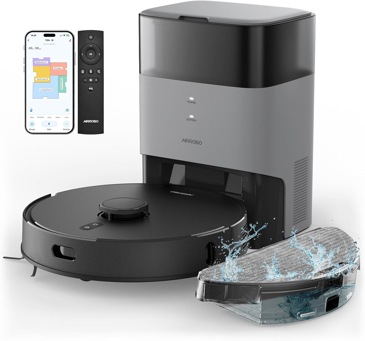 AIRROBO T20+ Robot Vacuum and Mop with Self-Emptying Base, APP/Vo