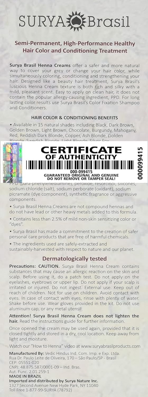 Surya Brasil Henna Cream Hair Coloring Light Brown - 2.31 fl oz